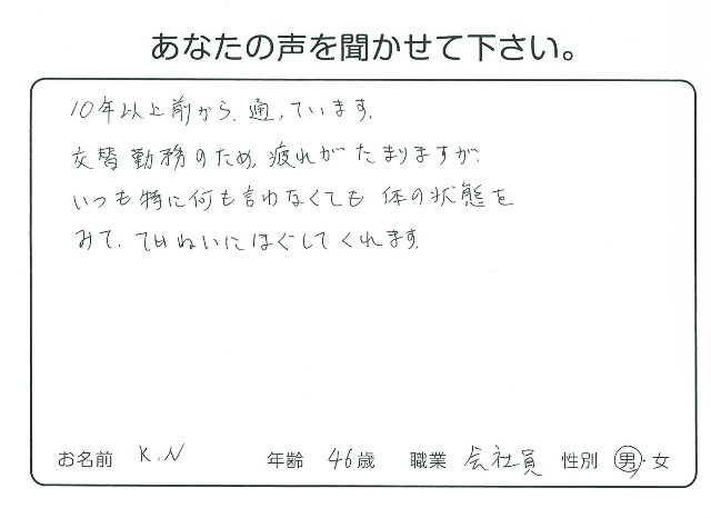 カイロプラクティック整体 をご利用のお客様の声
